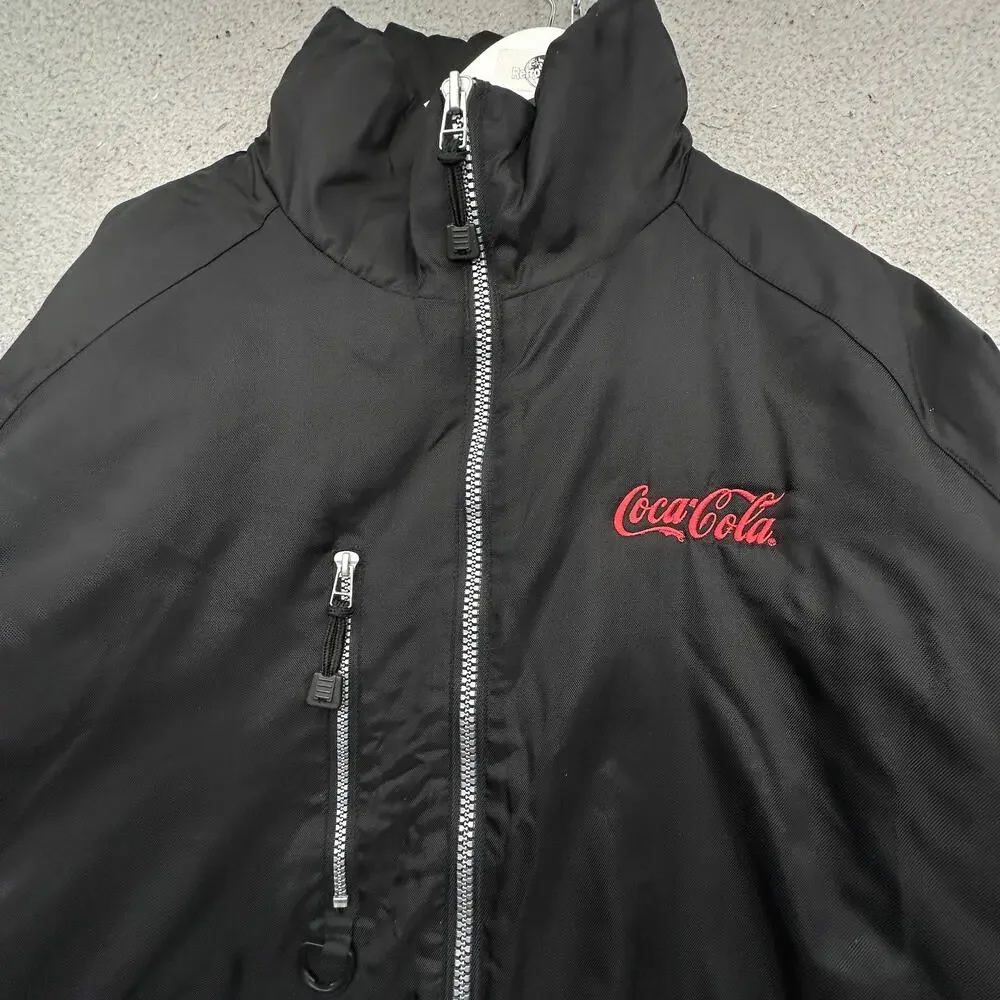 Vintage Tri-Mountain Coca Cola Nylon Quilt Lined Work Jacket Mens XL Reflective